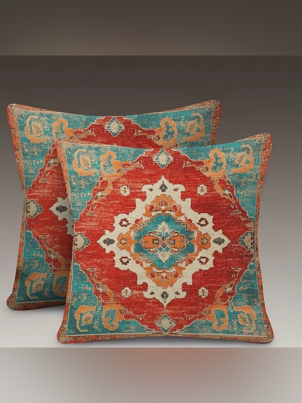 One Authentic Kilim DESIGN. printed in Turquoise & Red Medallion PILLOW COVER!